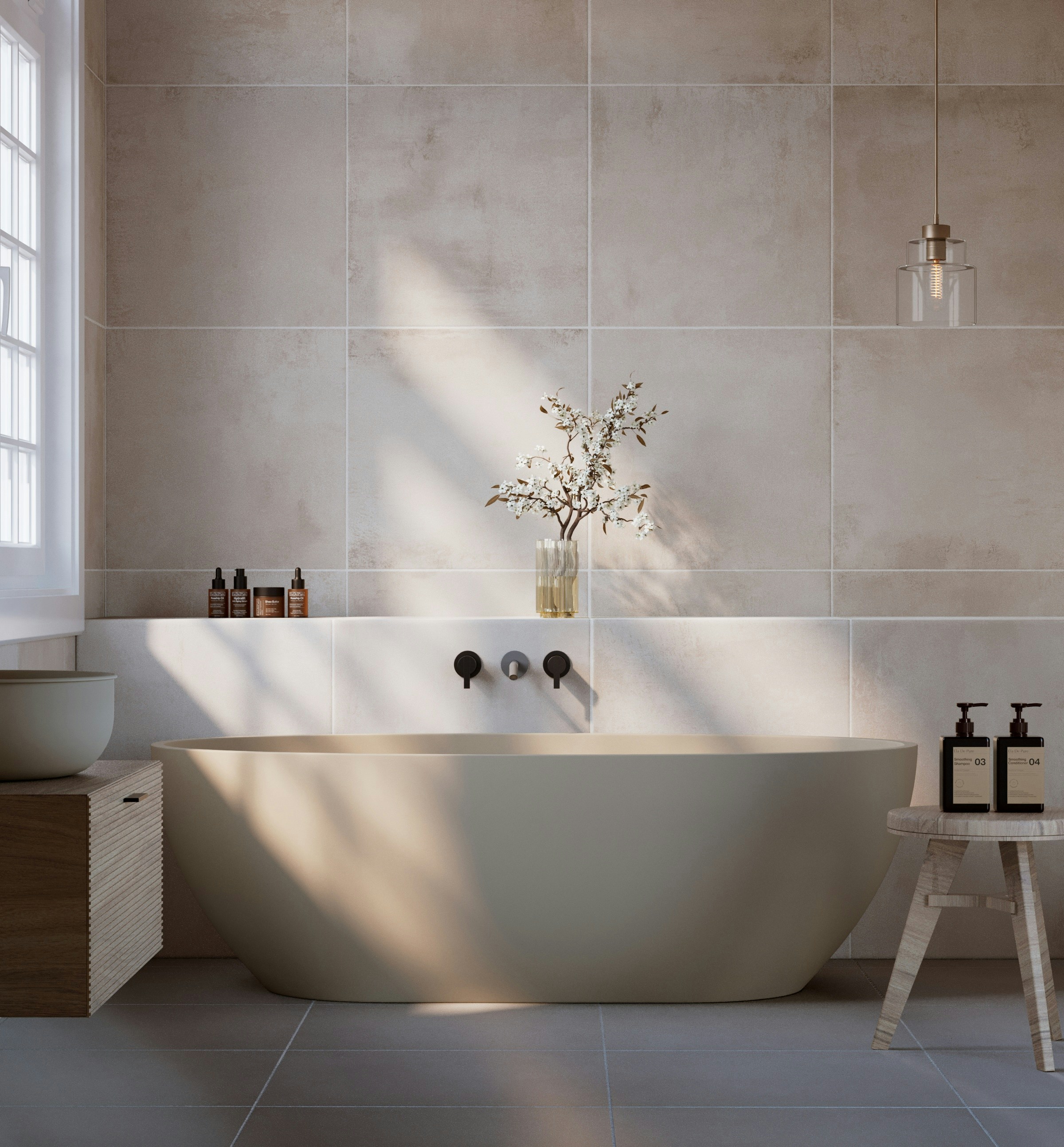 Warm contemporary bathroom interior