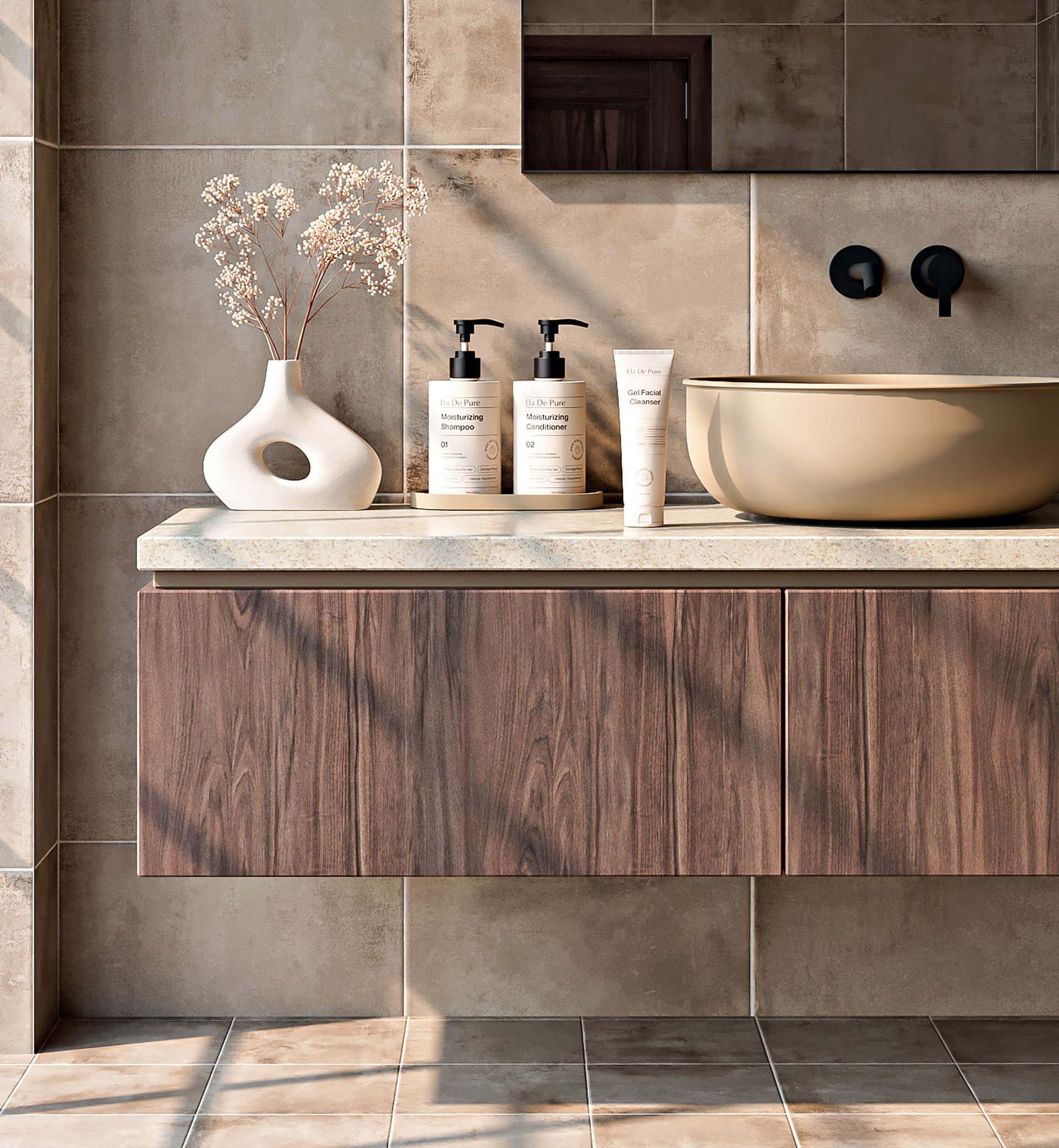 Bathroom mirror and material detail